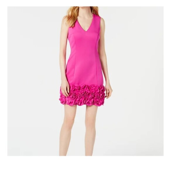 NWT Women's Donna Ricco Ruffle-Hem Sheath Mini Dress Fuchsia Size 14 - Picture 1 of 15
